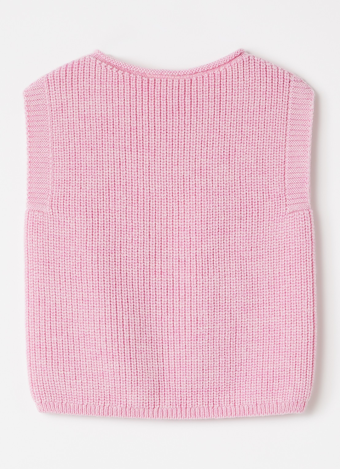 Hvid Harvey grofgebreide spencer van merino wol - voorkant 2 roze