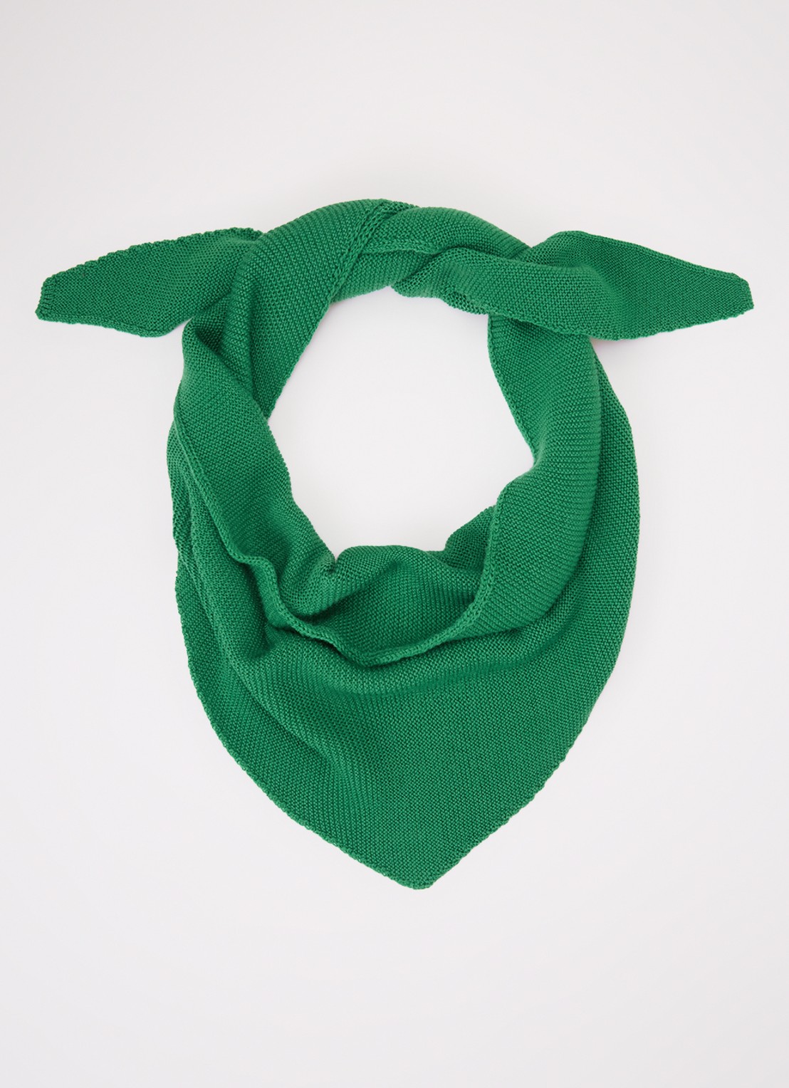 Hvid Josephina grofgebreide sjaal van merino wol 135 x 35 cm - voorkant groen