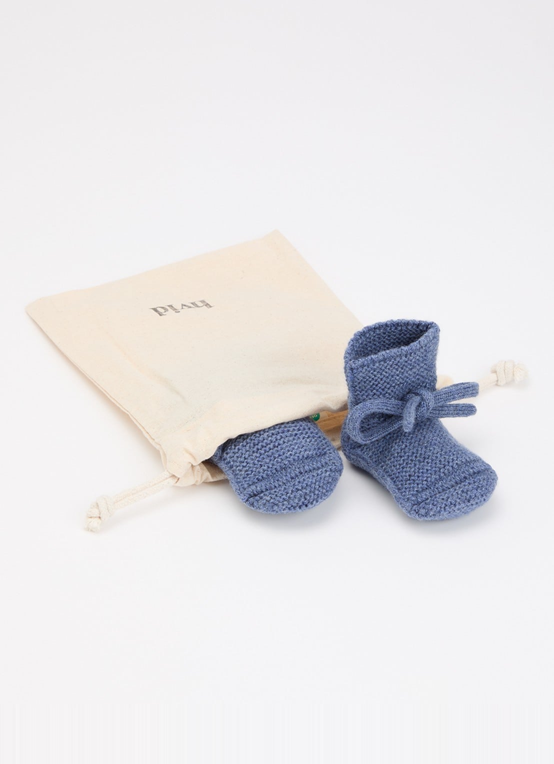 Hvid Original Booties babyslofje met strikdetail - voorkant 2 staalblauw