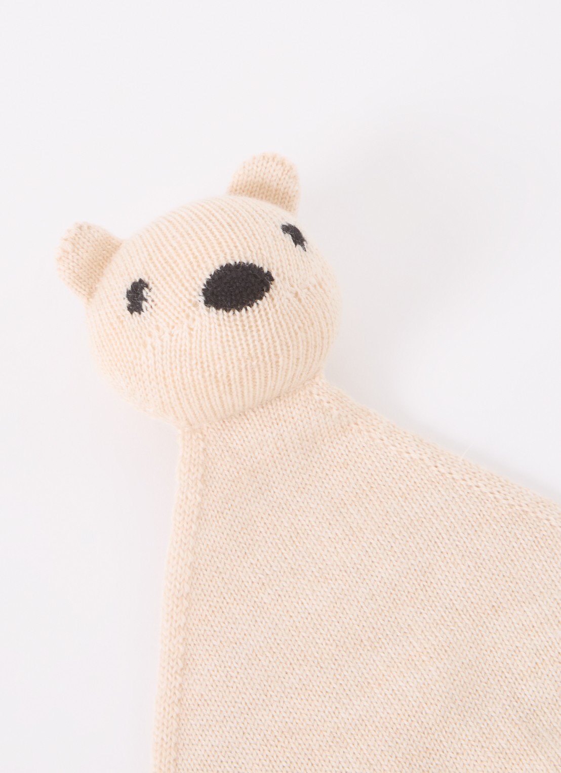 Hvid Teddy Tokki knuffeldoekje van merino wol 35 cm - detail beige