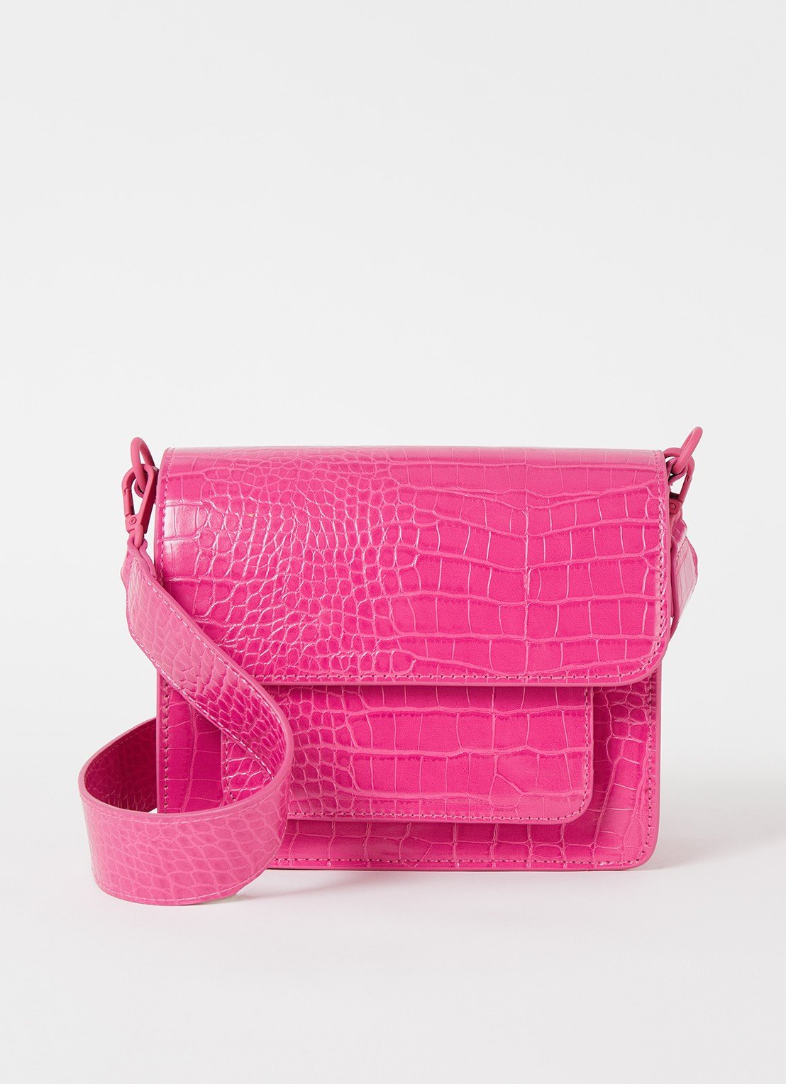 HVISK Cayman crossbodytas met crocostructuur - voorkant roze