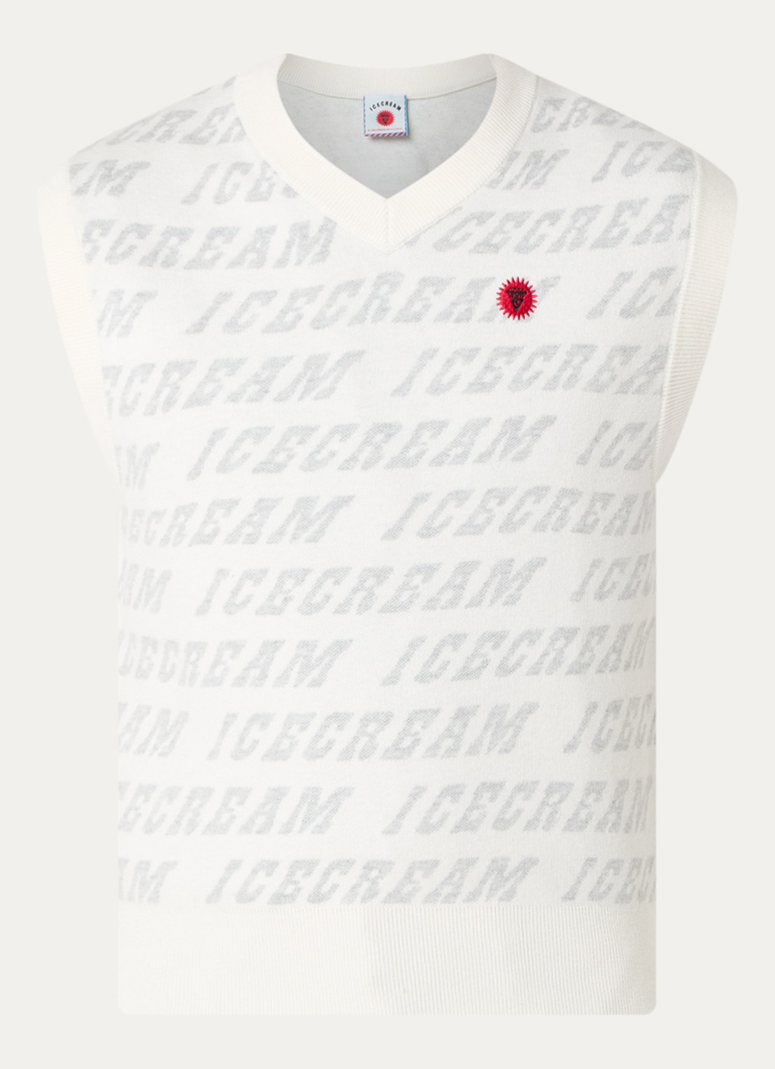 ICECREAM Fijngebreide spencer in wolblend met ingebreide logoprint - voorkant gebroken wit