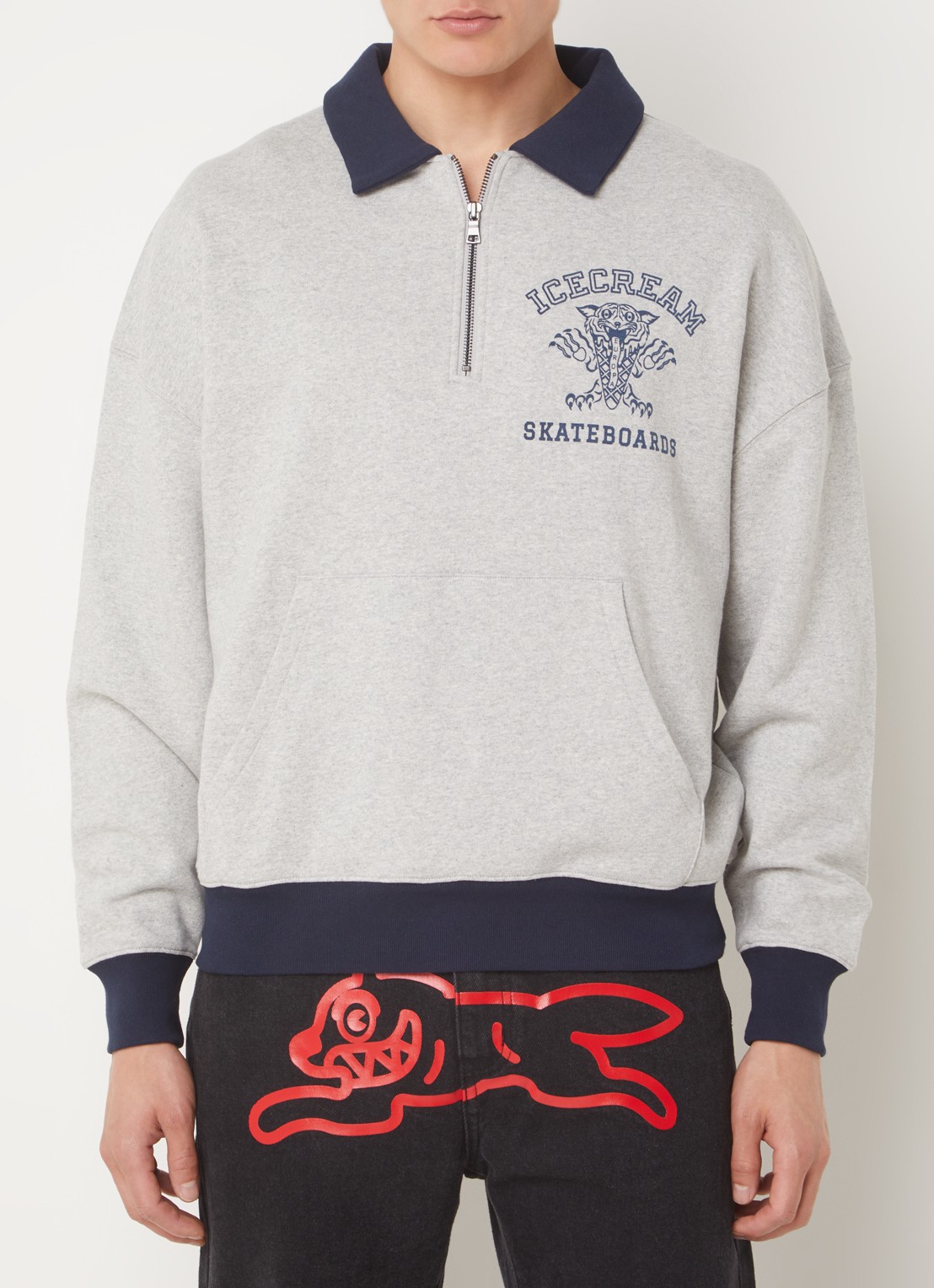 ICECREAM Tiger sweater met halve rits en logoprint - achterkant 2 grijsmele
