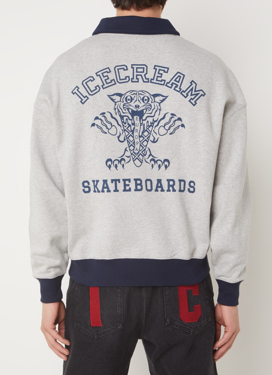 ICECREAM Tiger sweater met halve rits en logoprint - detail grijsmele