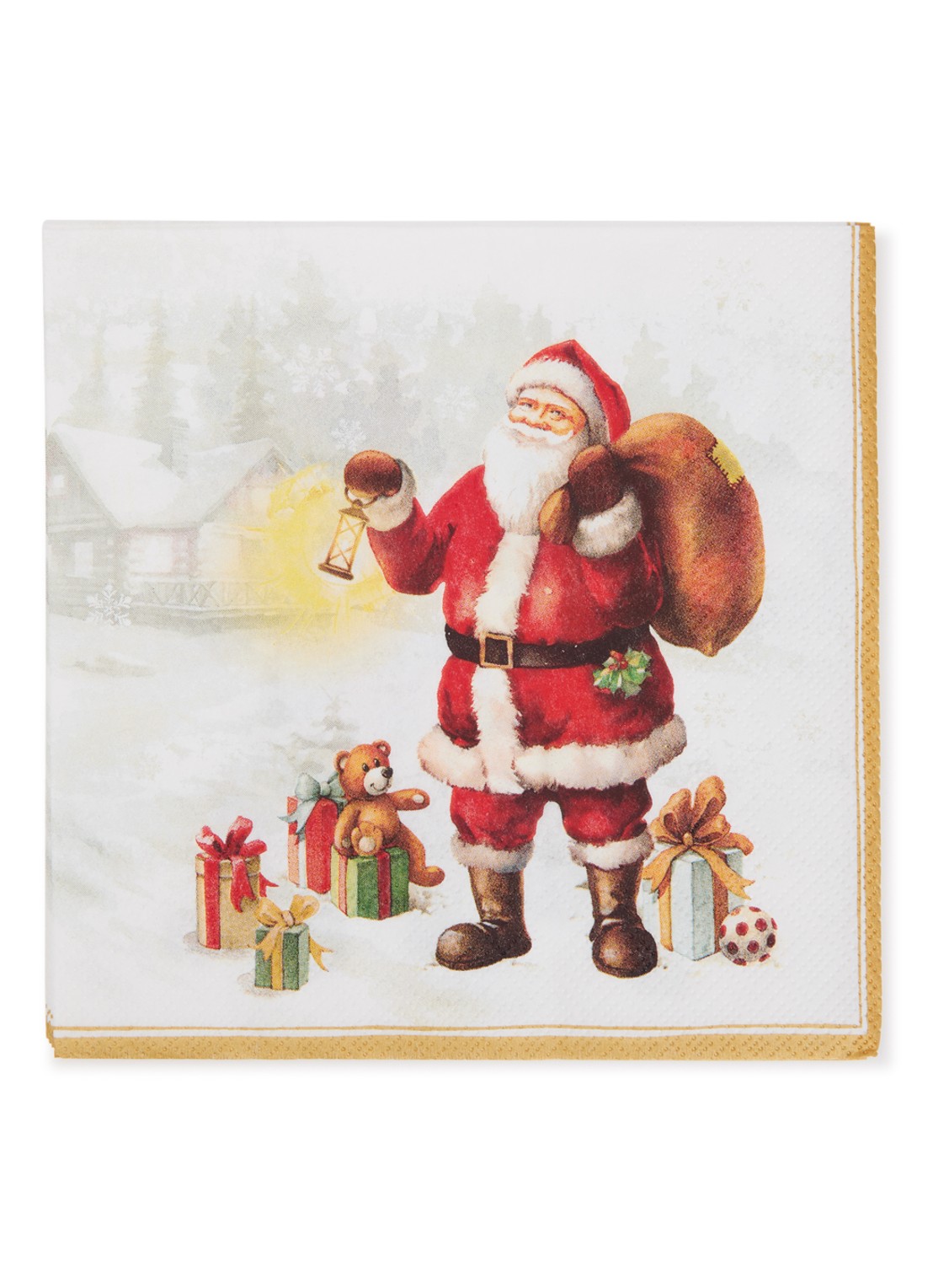 Ihr Ideal Home Happy Santa servetten 33 x 33 cm - voorkant goud