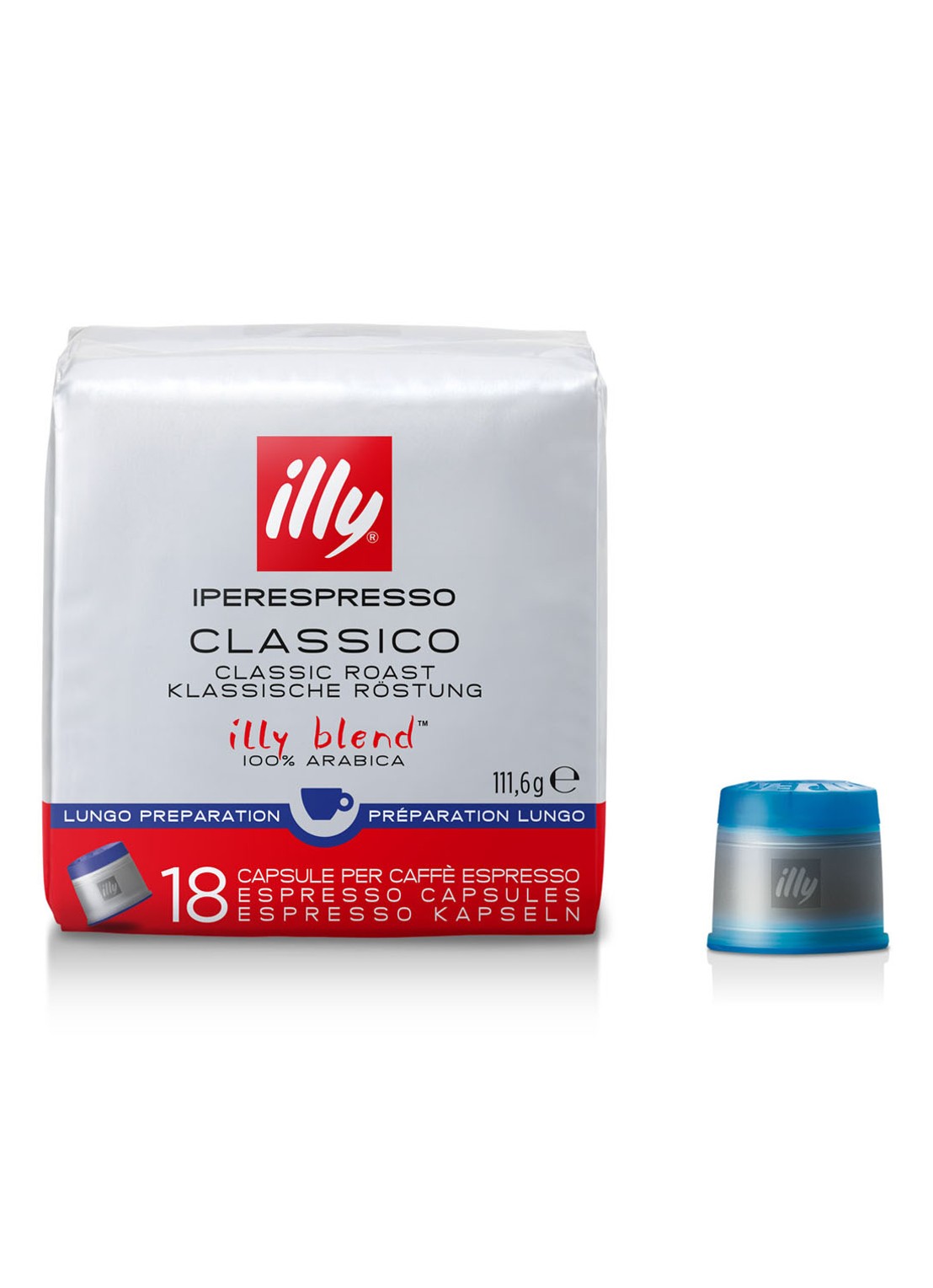 illy Iperespresso Lungo koffiecapsules 18 stuks 111,5 gram - voorkant wit