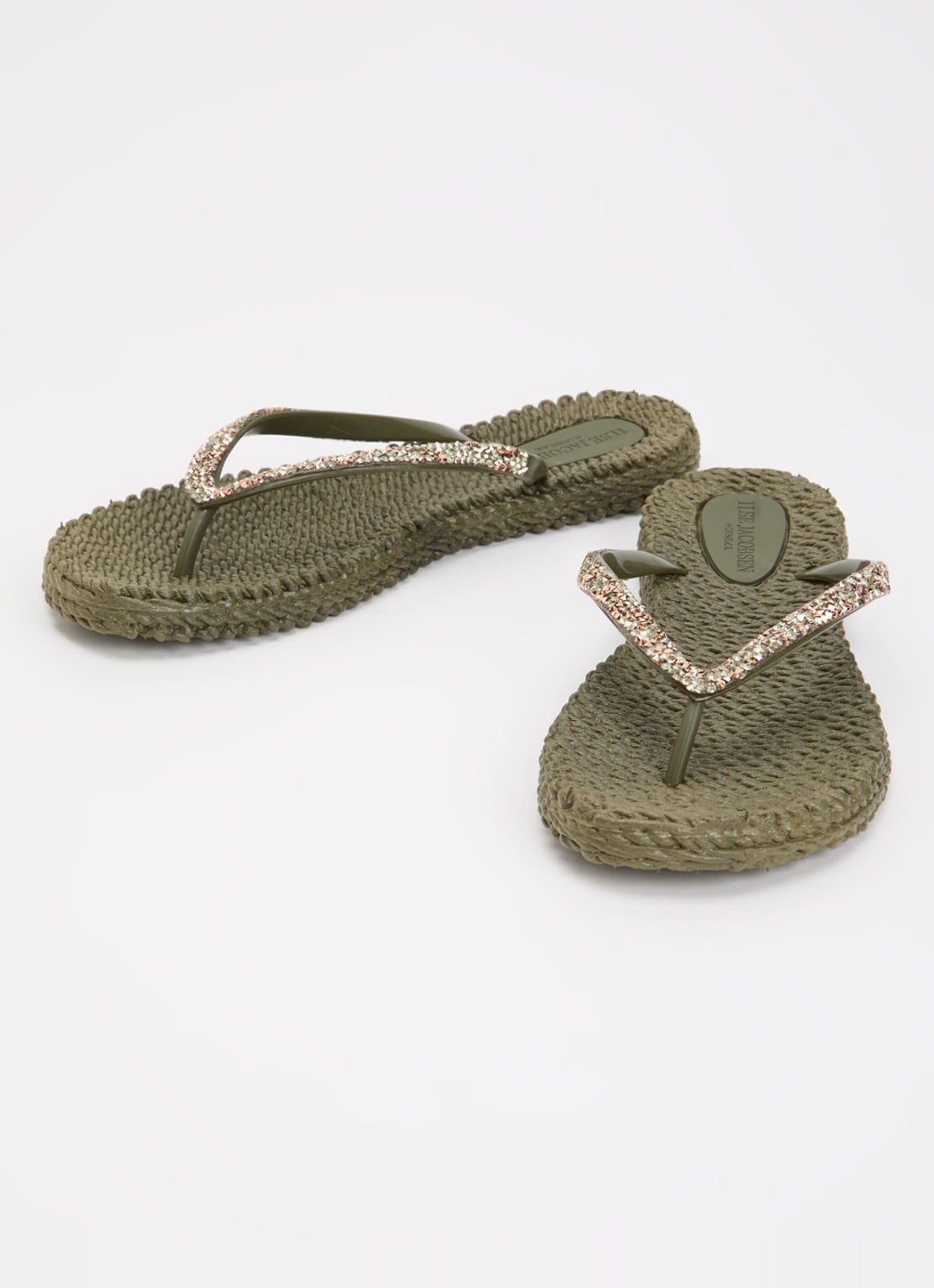 Ilse Jacobsen Cheerful slipper met strass - detail legergroen