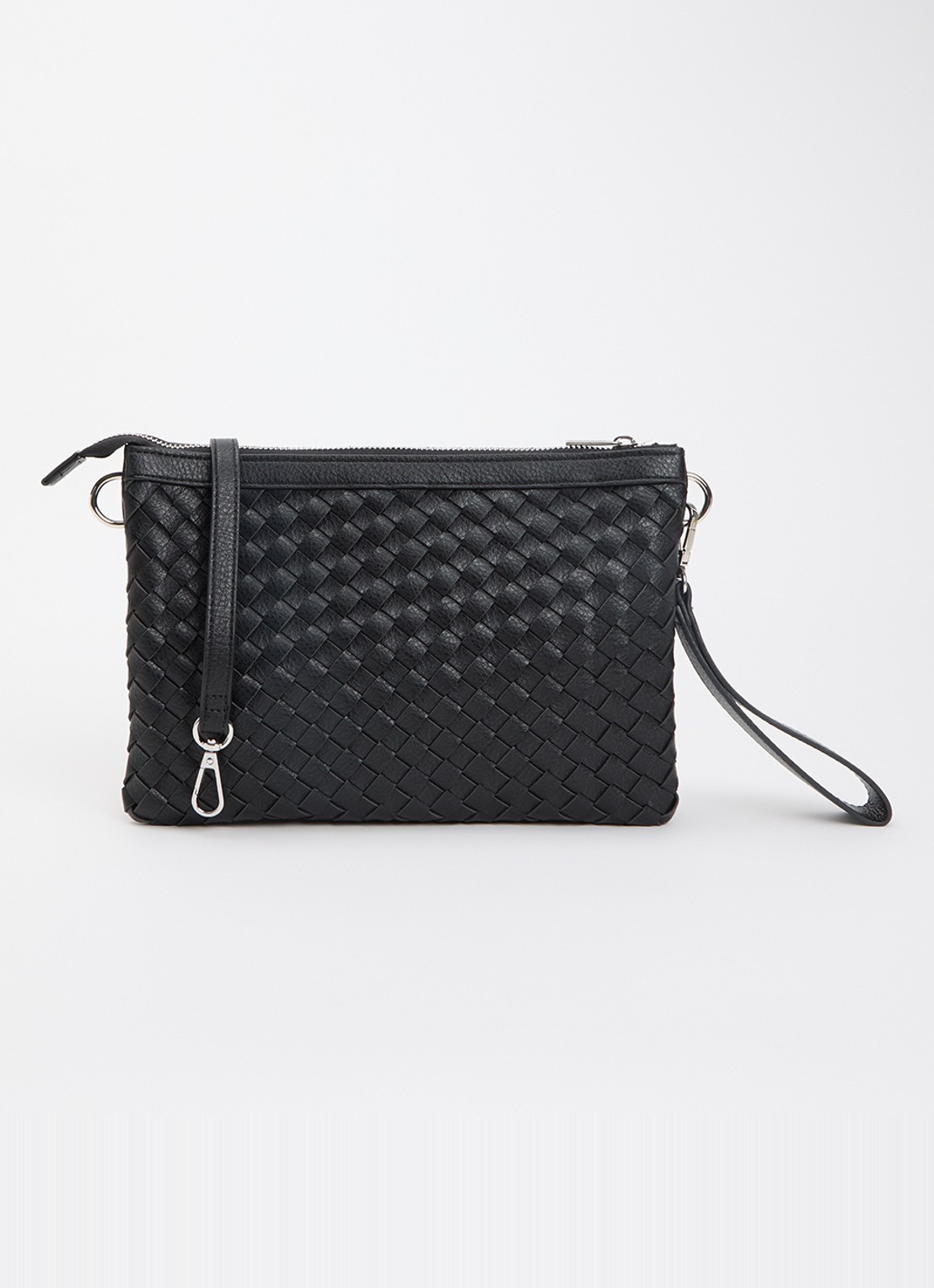 Ilse Jacobsen Gevlochten clutch met afneembare schouderriem - voorkant 2 zwart