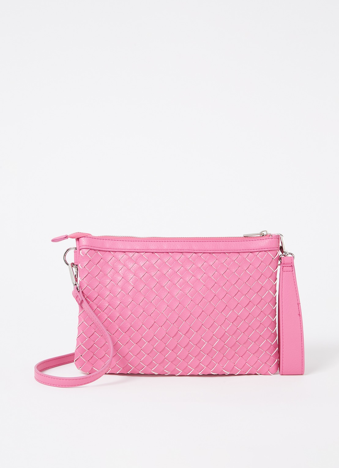 Ilse Jacobsen Gevlochten clutch met afneembare schouderriem - voorkant 2 fuchsia
