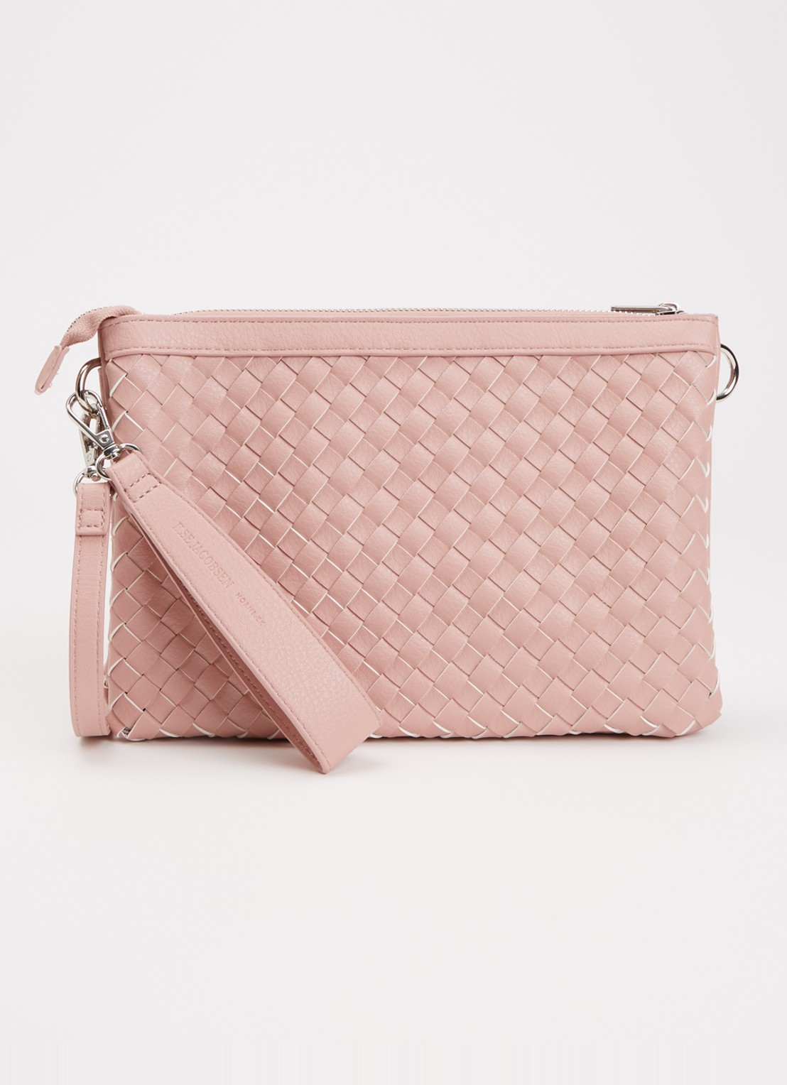 Ilse Jacobsen Gevlochten clutch met afneembare schouderriem - voorkant 2 zalmroze