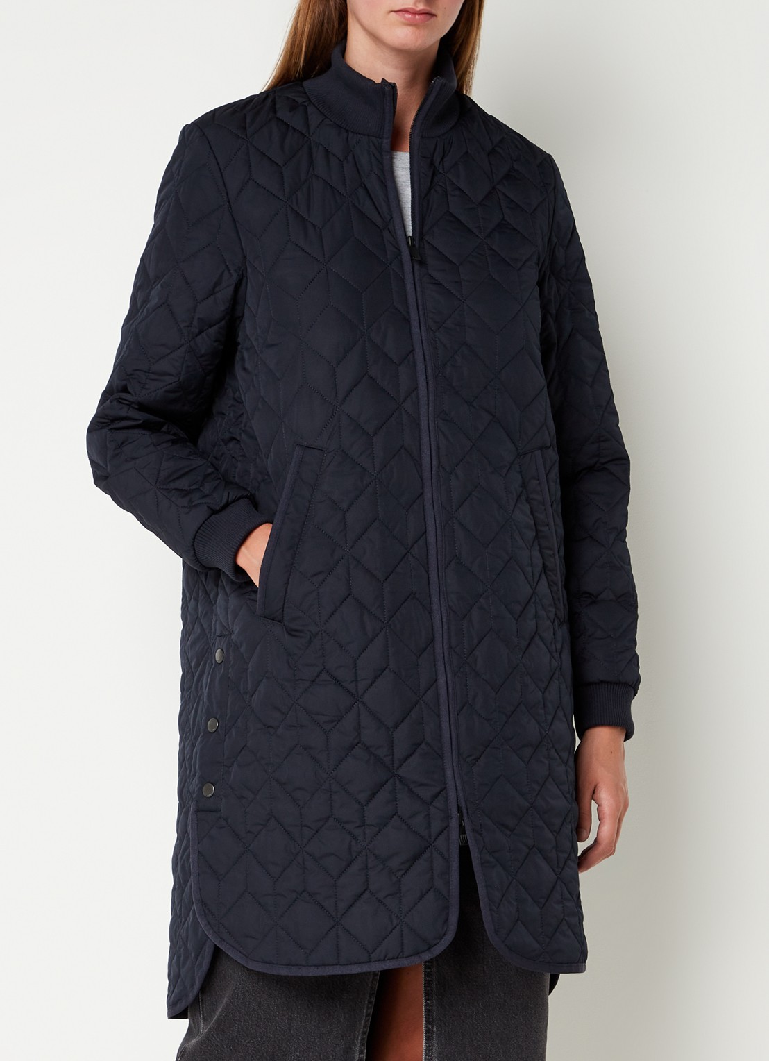 Ilse Jacobsen Gewatteerd jack met quilt patroon en steekzakken - detail 4 donkerblauw