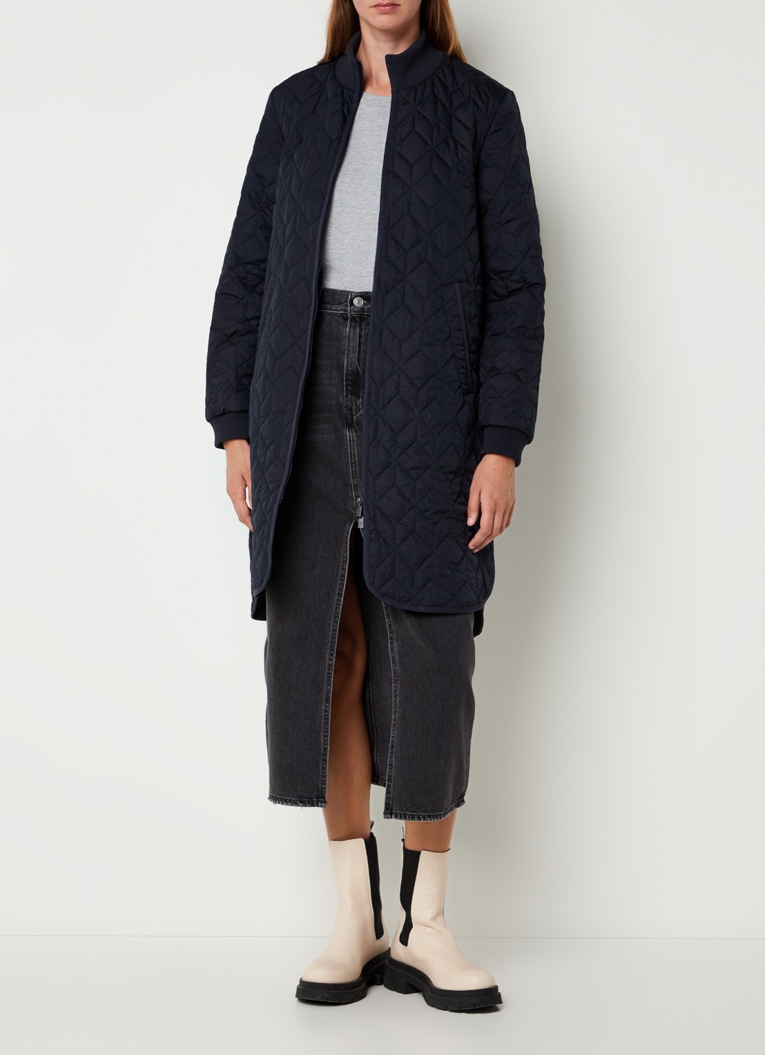 Ilse Jacobsen Gewatteerd jack met quilt patroon en steekzakken - voorkant 2 donkerblauw
