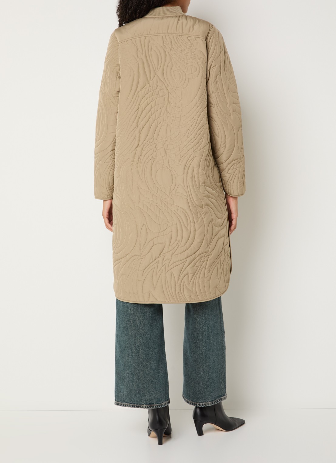 Ilse Jacobsen Gewatteerde jas met quilt patroon en steekzakken - achterkant khaki