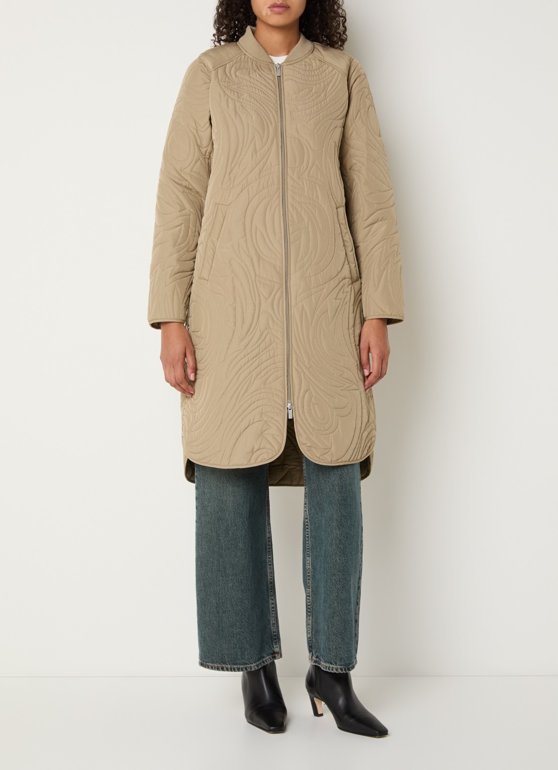 Ilse Jacobsen Gewatteerde jas met quilt patroon en steekzakken - detail 4 khaki