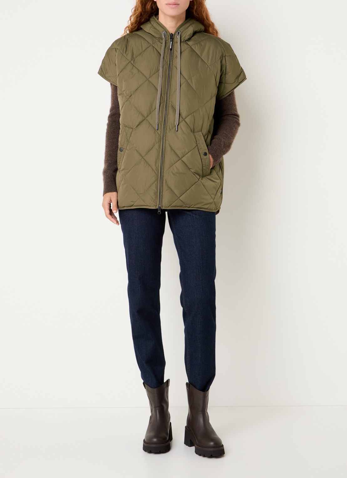Ilse Jacobsen Longline jack met quiltpatroon - voorkant 4 bruin