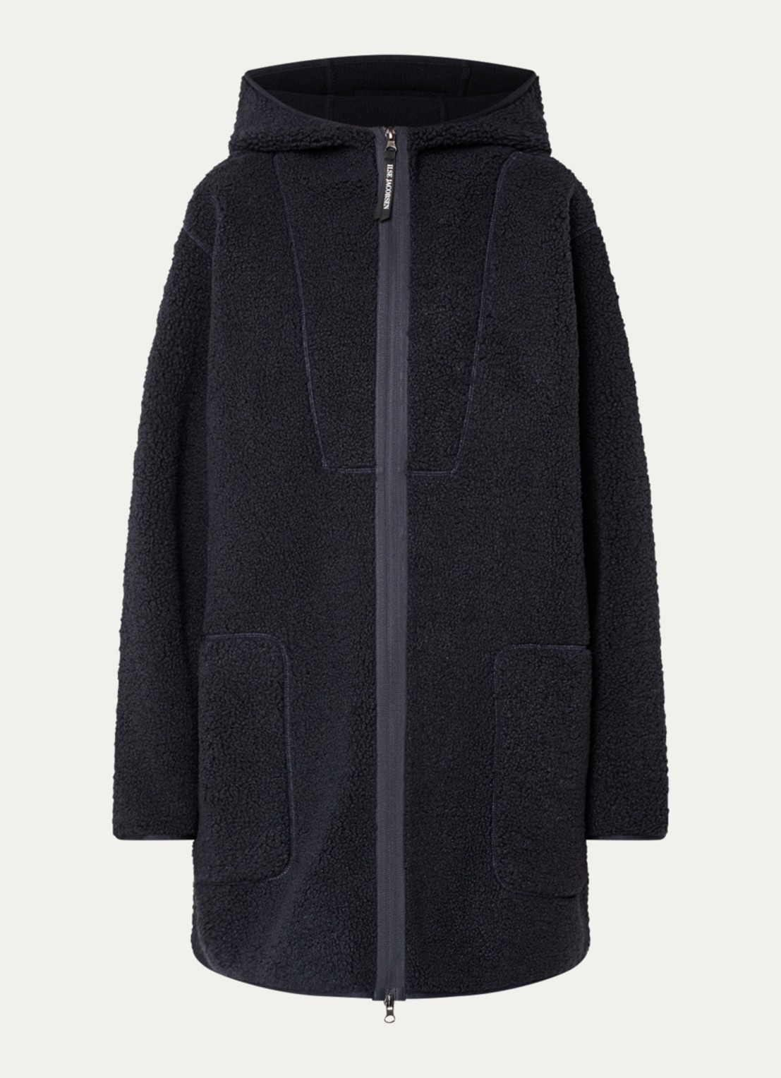 Ilse Jacobsen Longline jack van teddy met capuchon - voorkant 2 zwart