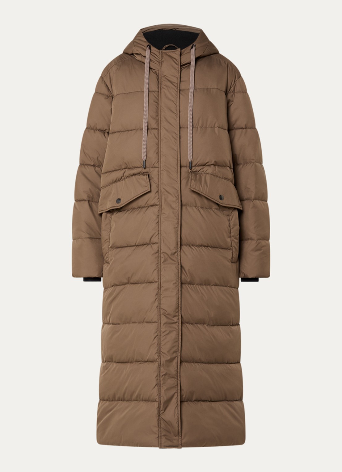 Ilse Jacobsen Longline puffer jack met capuchon - voorkant 3 bruin
