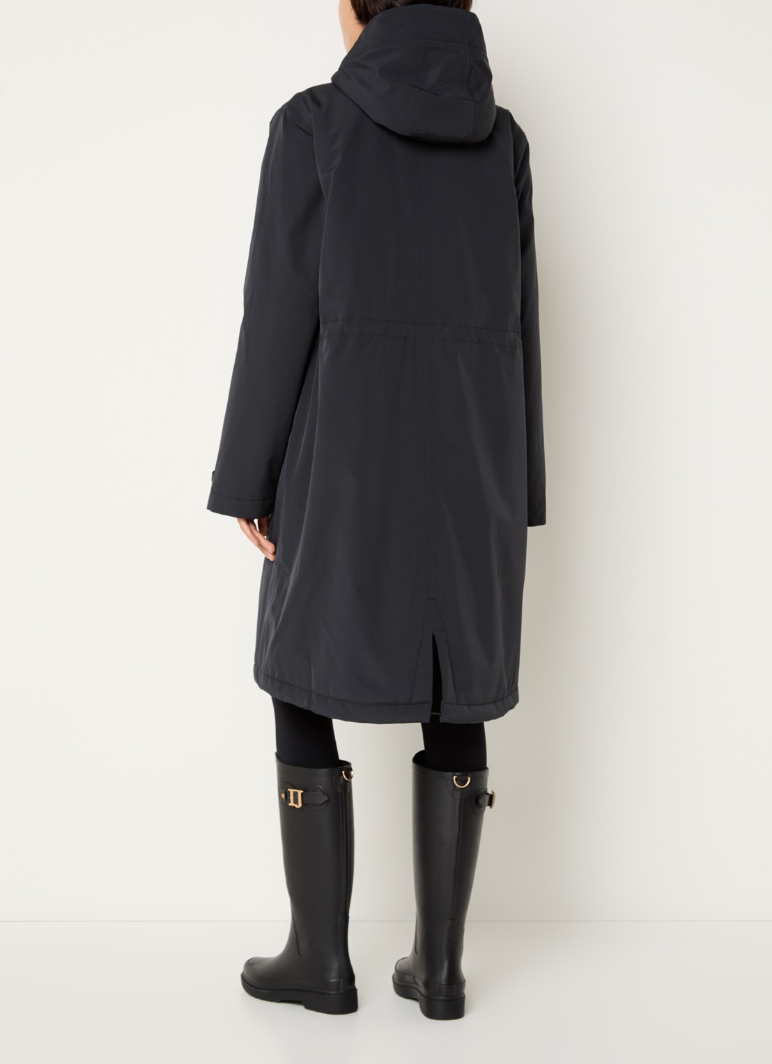 Ilse Jacobsen Longline regenjas met klepzakken - achterkant 2 zwart