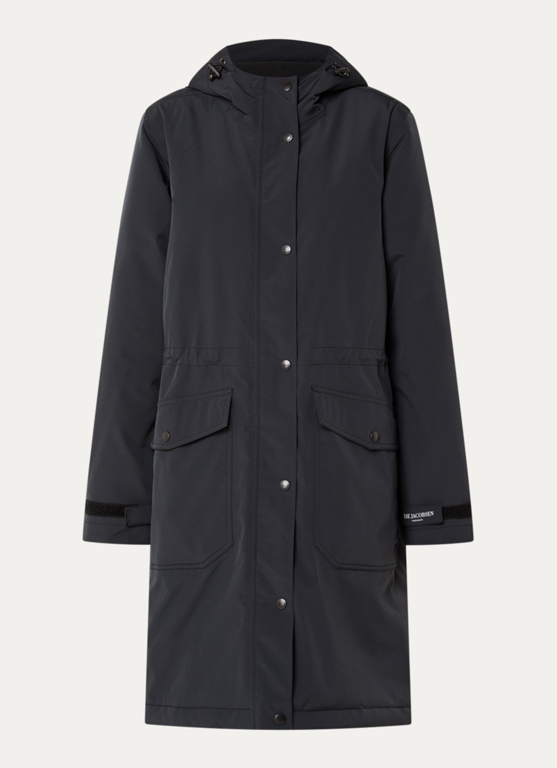 Ilse Jacobsen Longline regenjas met klepzakken - voorkant 3 zwart
