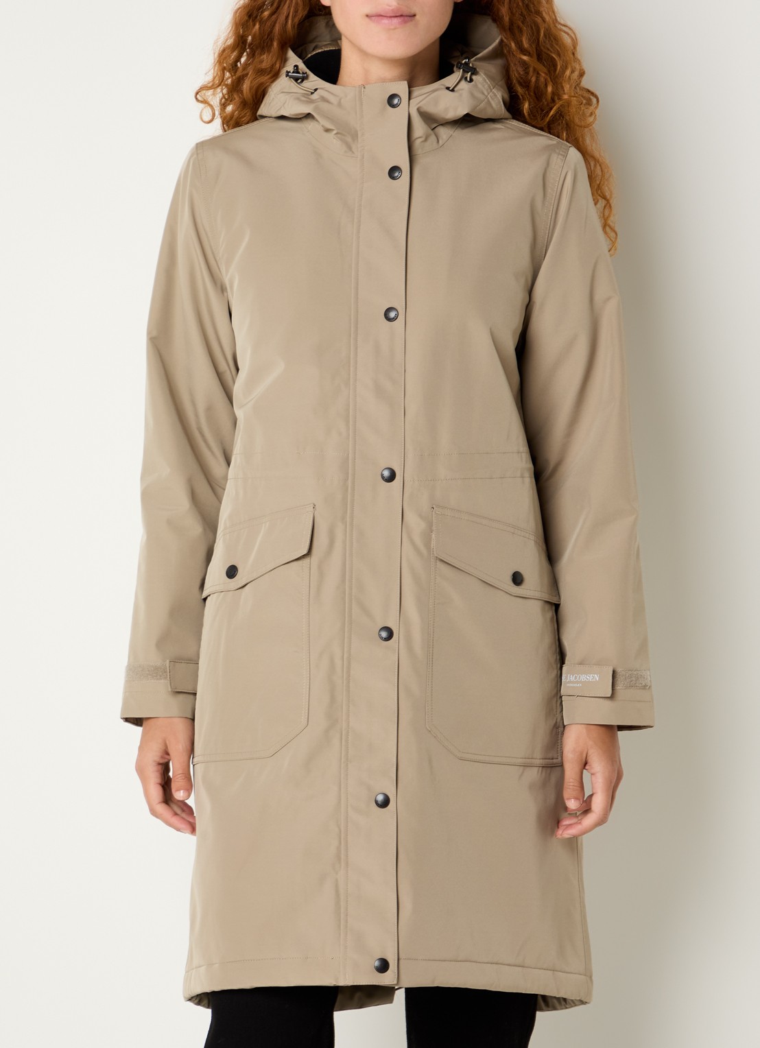 Ilse Jacobsen Longline regenjas met klepzakken - detail donkerkhaki