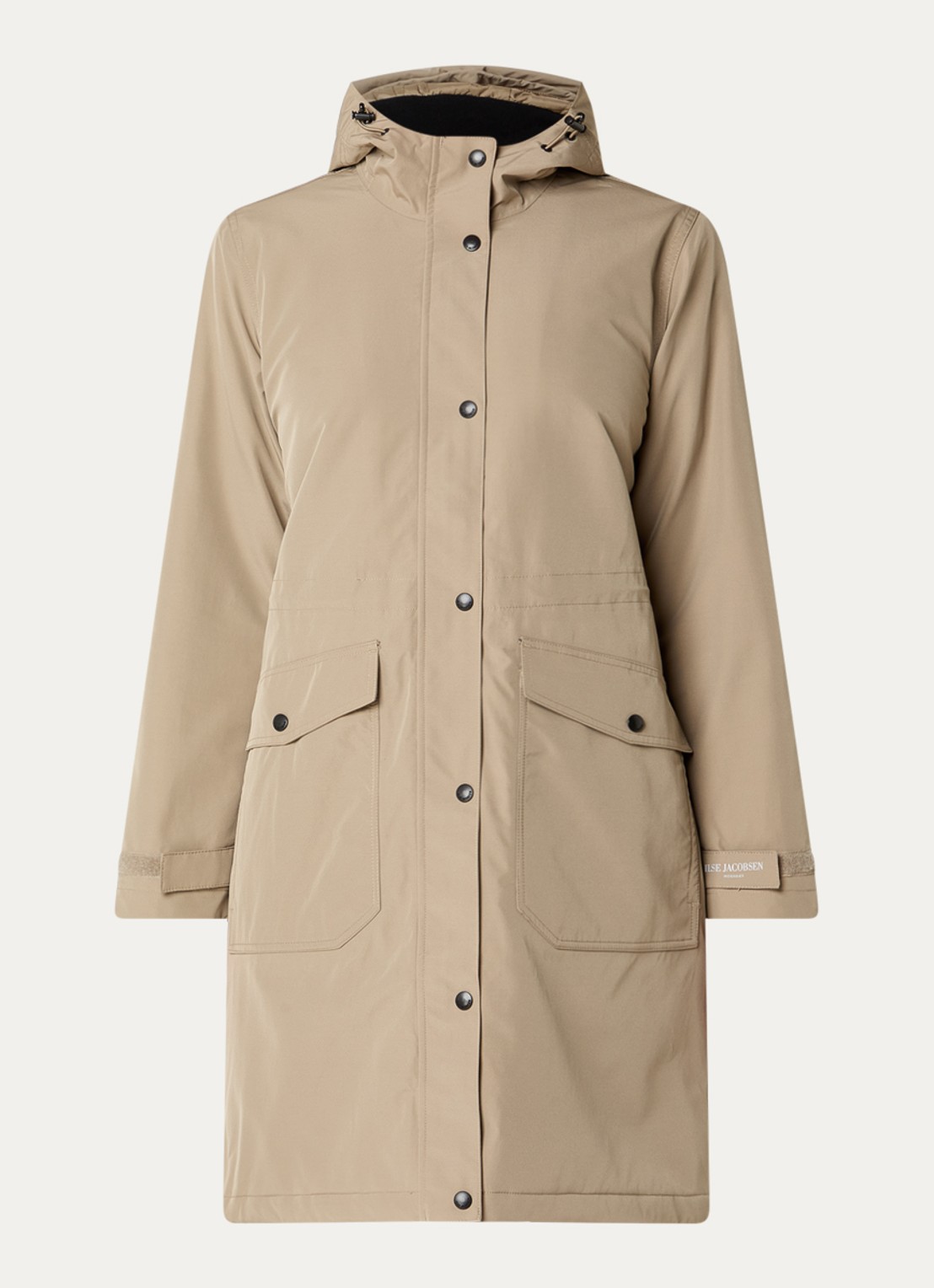 Ilse Jacobsen Longline regenjas met klepzakken - voorkant 3 donkerkhaki