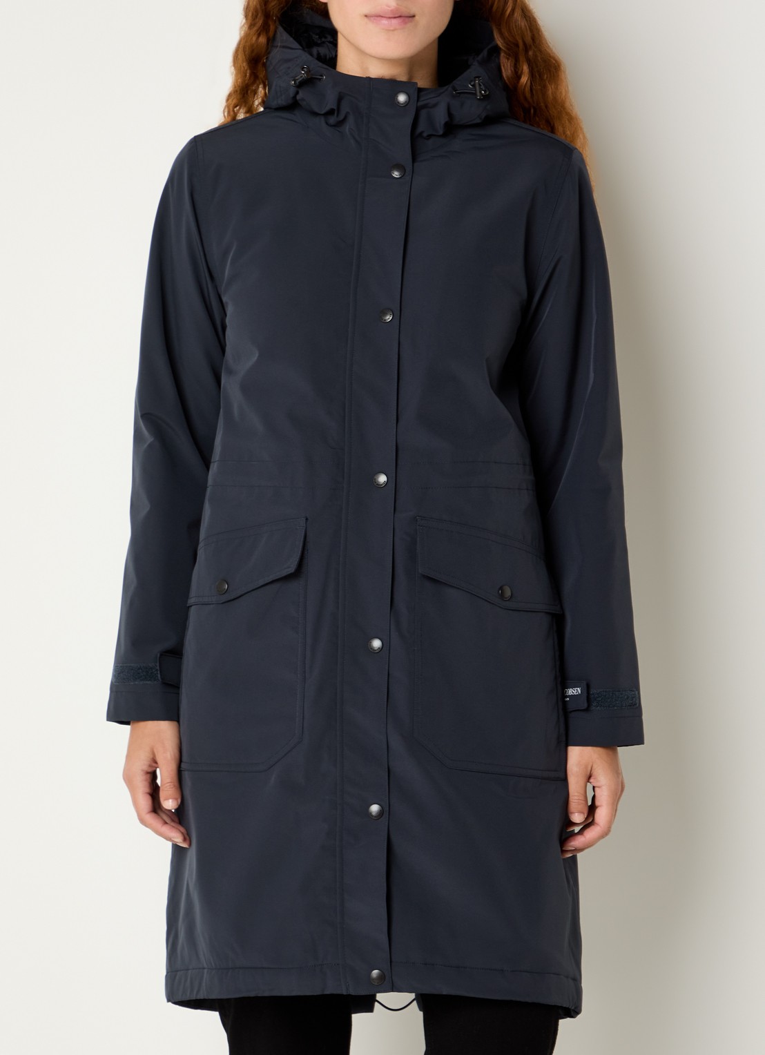 Ilse Jacobsen Longline regenjas met klepzakken - detail 4 donkerblauw