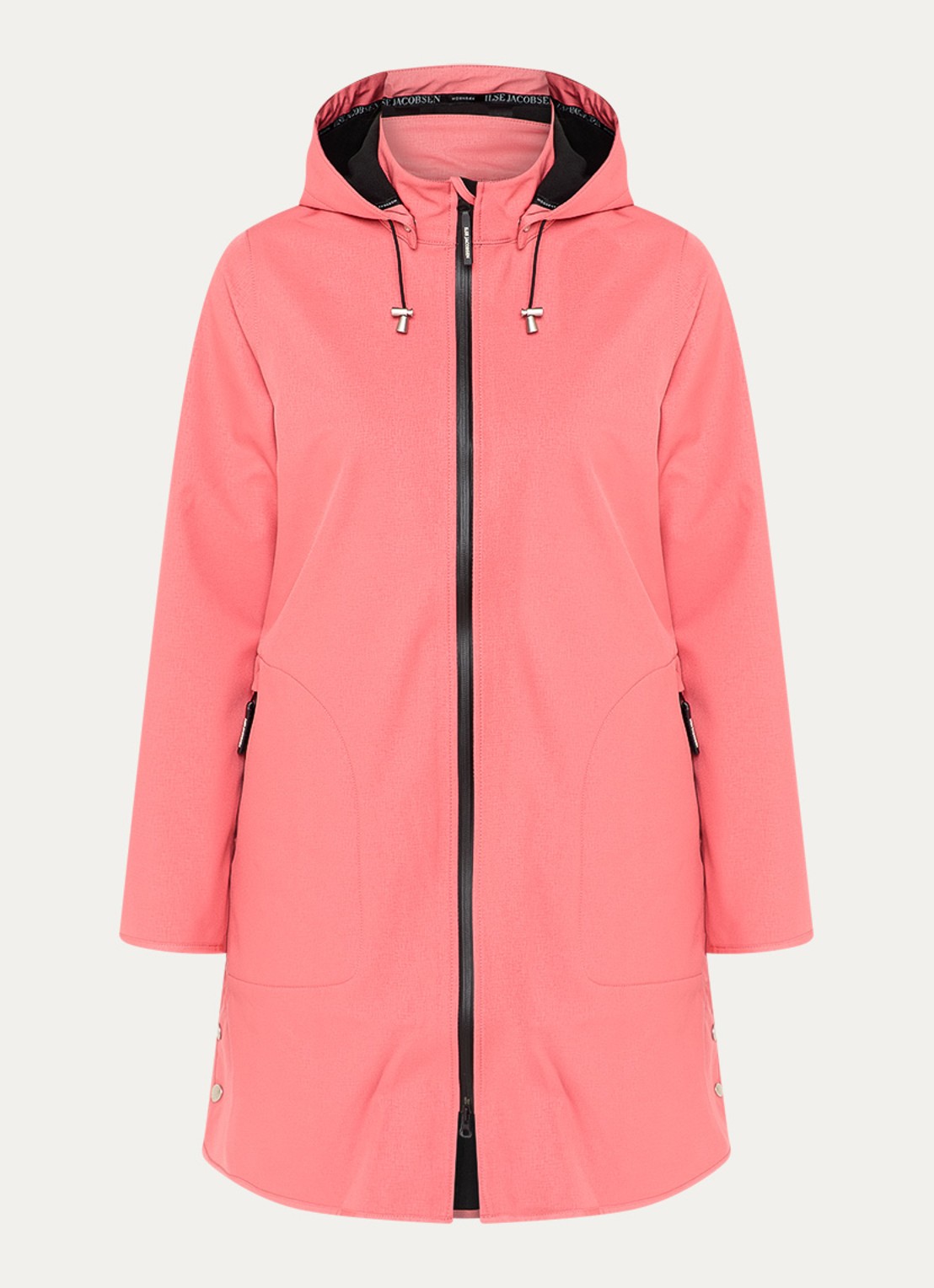 Ilse Jacobsen Rain128 softshell regenjas met afneembare capuchon - voorkant koraalroze