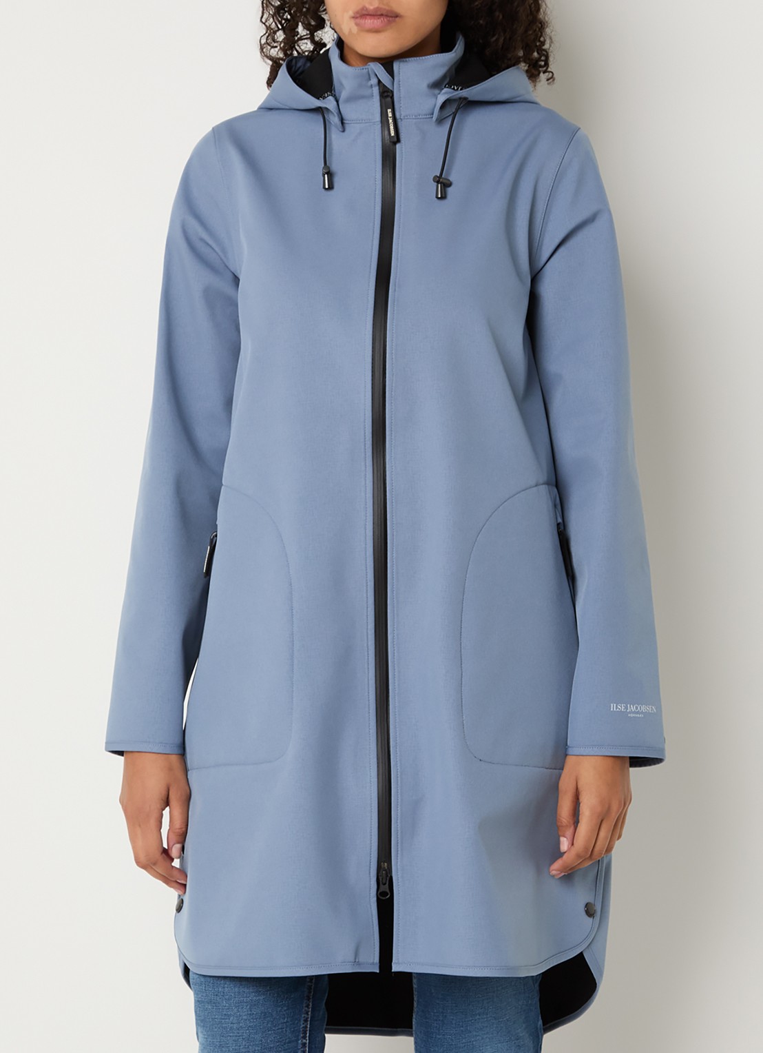 Ilse Jacobsen Rain128 softshell regenjas met afneembare capuchon - detail 3 staalblauw