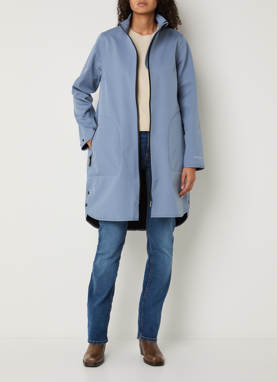 Ilse Jacobsen Rain128 softshell regenjas met afneembare capuchon - voorkant 2 staalblauw