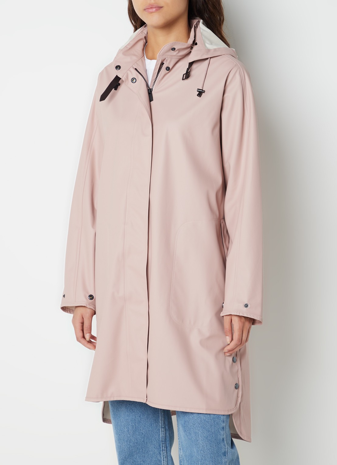 Ilse Jacobsen Rain71 regenjas met afneembare capuchon - detail oudroze