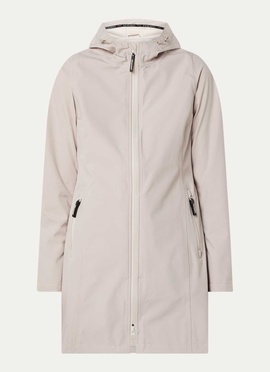 Ilse Jacobsen Regenjas met capuchon en ritszakken - voorkant 3 beige