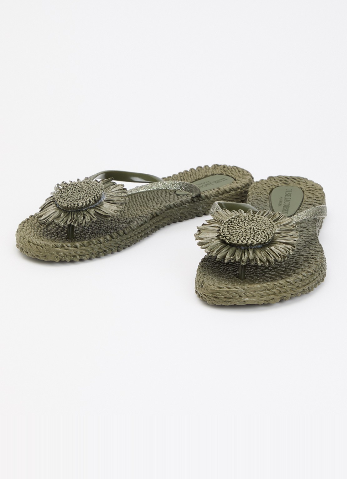 Ilse Jacobsen Slipper met glitter en applicatie - detail legergroen