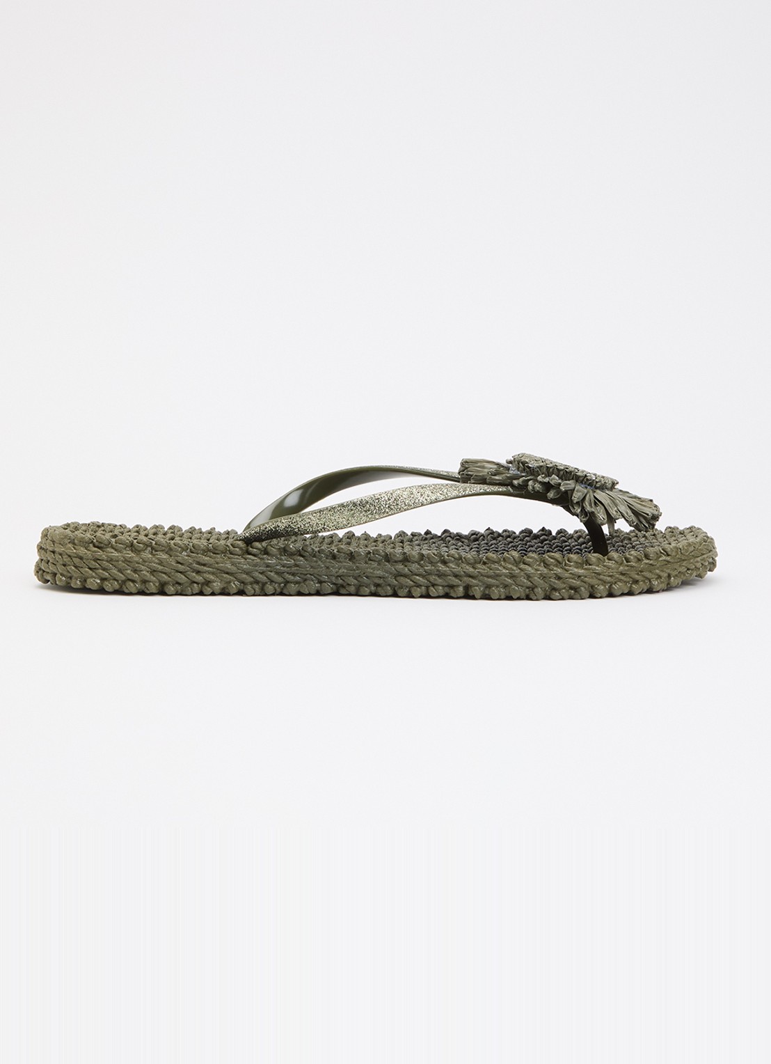 Ilse Jacobsen Slipper met glitter en applicatie - voorkant 4 legergroen