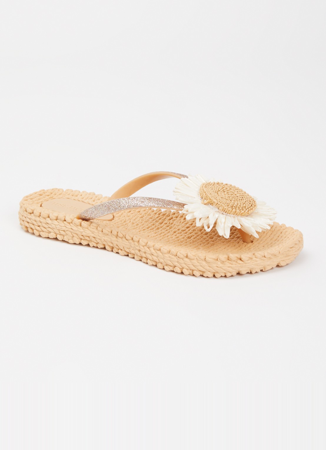 Ilse Jacobsen Slippers met glitter en applicatie - voorkant 2 beige