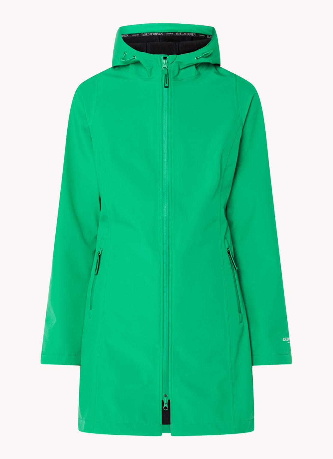 Ilse Jacobsen Softshell jack met capuchon en ritszakken - voorkant felgroen