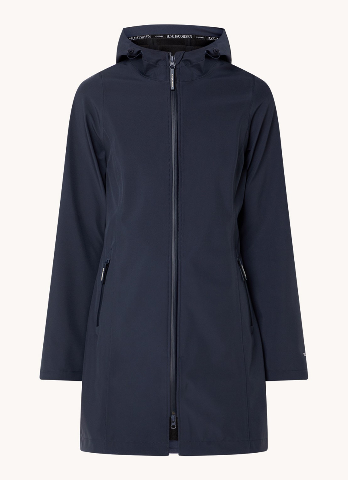 Ilse Jacobsen Softshell jack met capuchon en ritszakken - voorkant 2 donkerblauw
