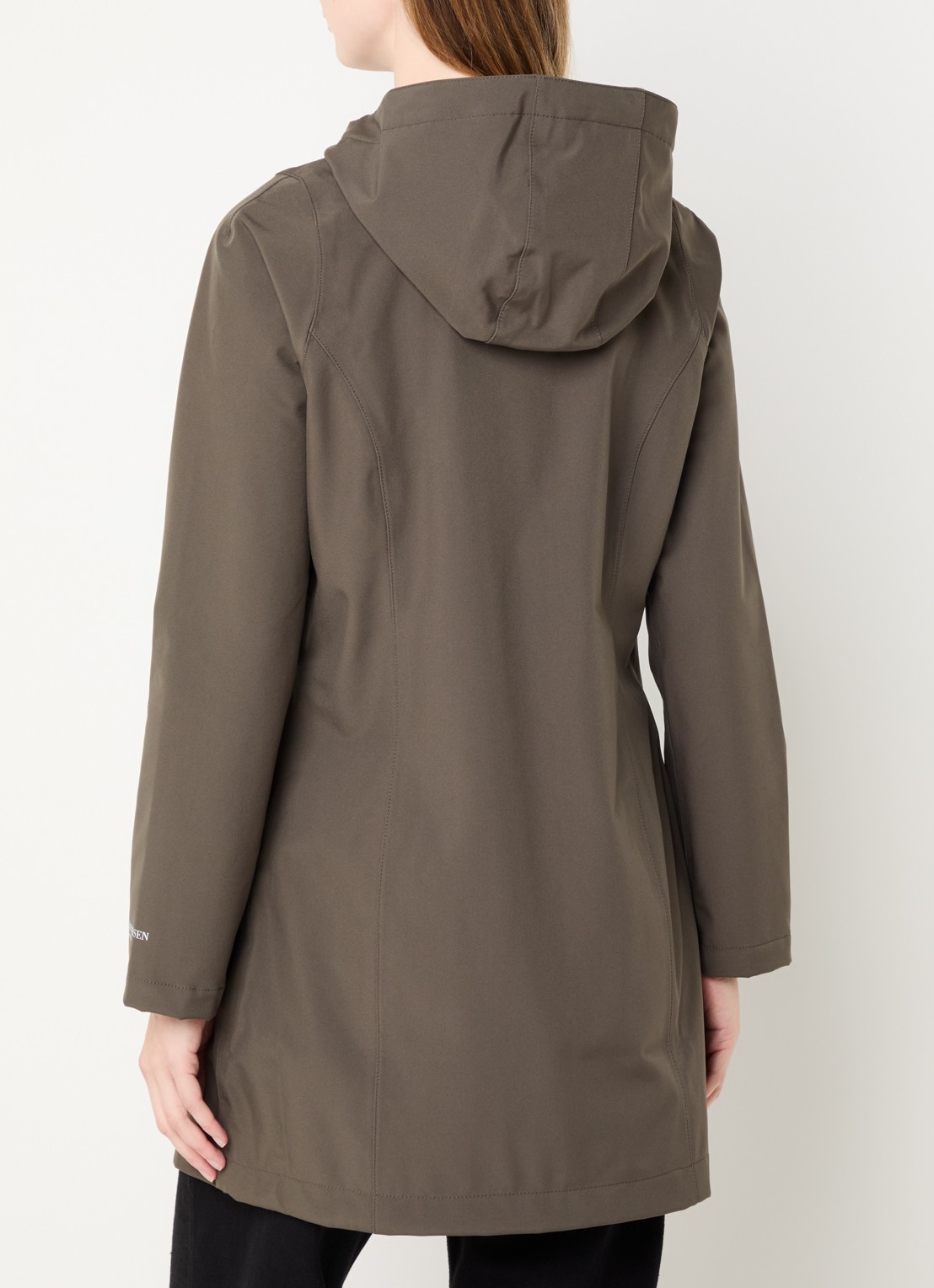 Ilse Jacobsen Softshell jack met capuchon en ritszakken - achterkant 4 bronsgroen