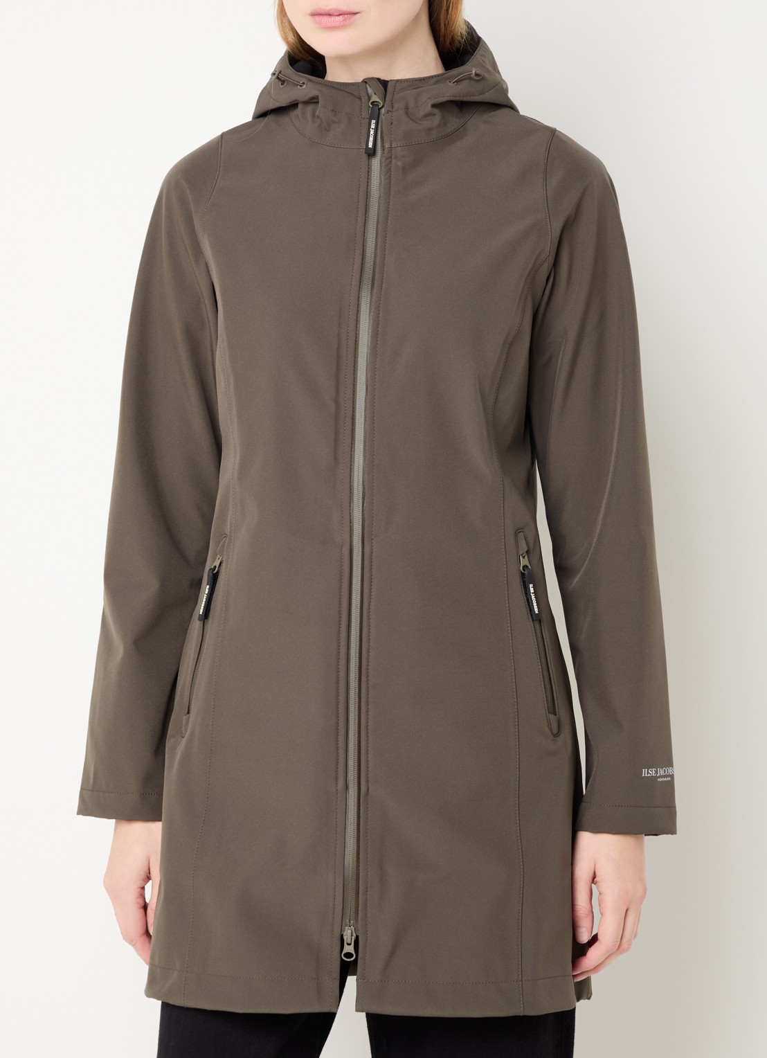 Ilse Jacobsen Softshell jack met capuchon en ritszakken - detail 3 bronsgroen
