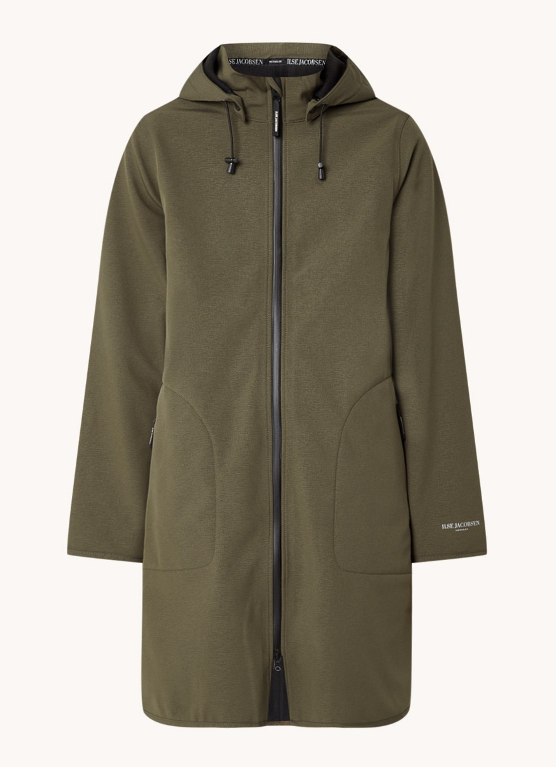 Ilse Jacobsen Softshell regenjas met ritszakken  - voorkant donkergroen