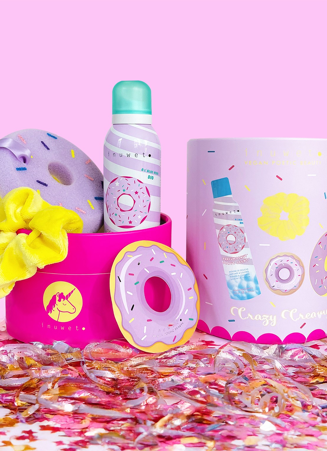 Inuwet Crazy Creamy Donut bad cadeauset  - voorkant 3 paars