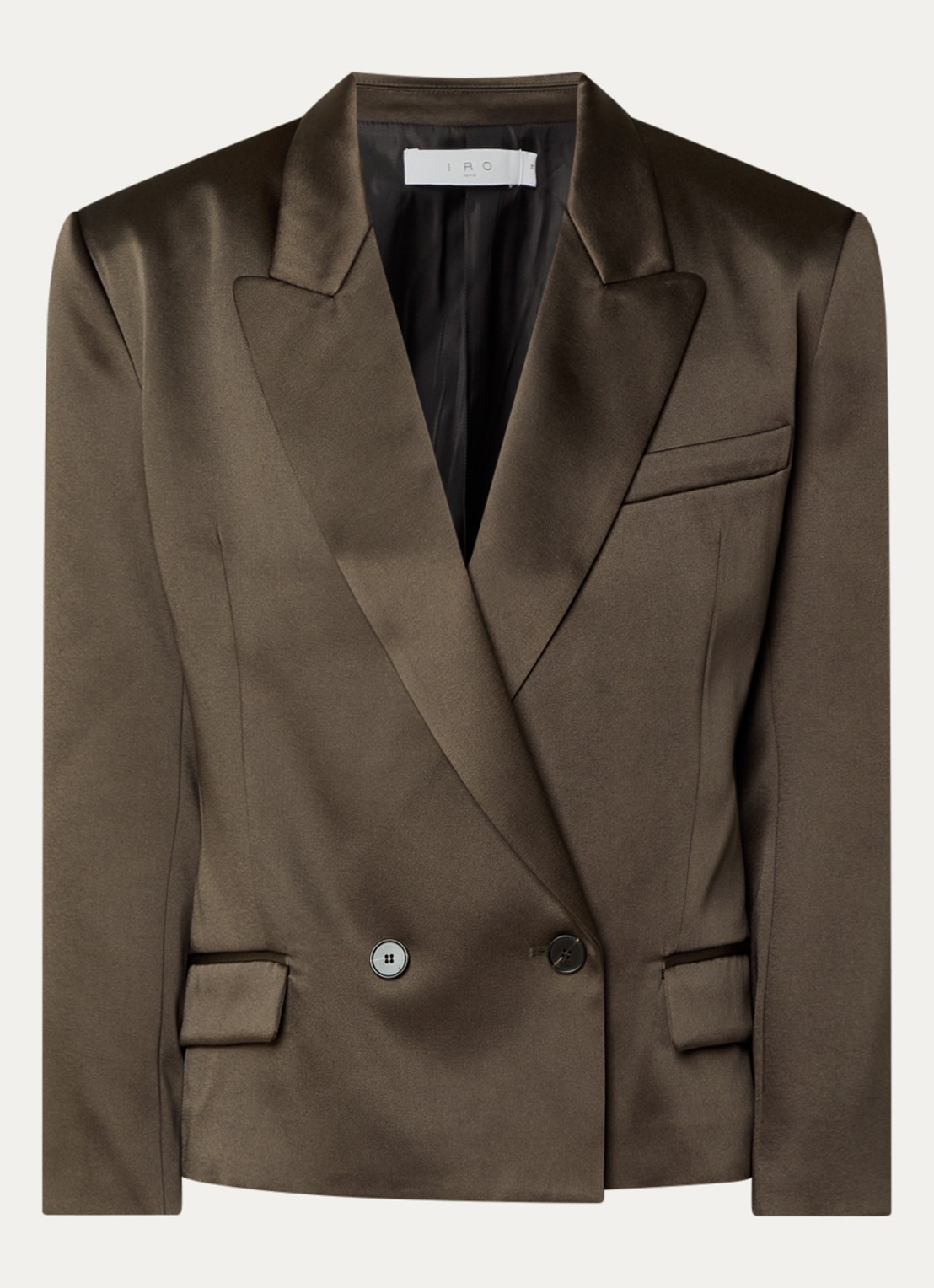IRO Again double-breasted blazer van satijn - voorkant 2 donkergroen
