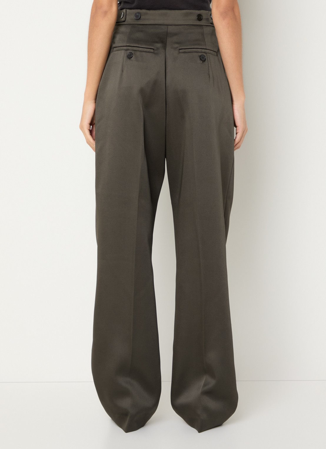 IRO Alabama low waist wide fit pantalon van satijn met plooidetail - achterkant 2 bronsgroen