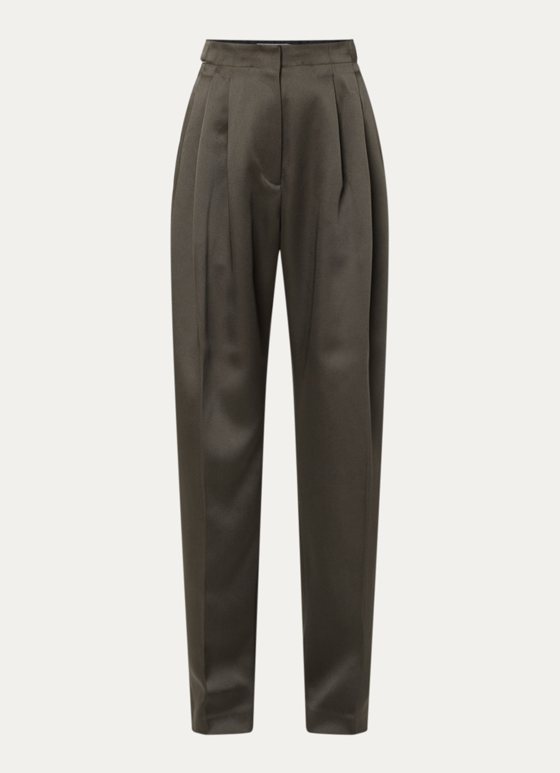 IRO Alabama low waist wide fit pantalon van satijn met plooidetail - voorkant 3 bronsgroen