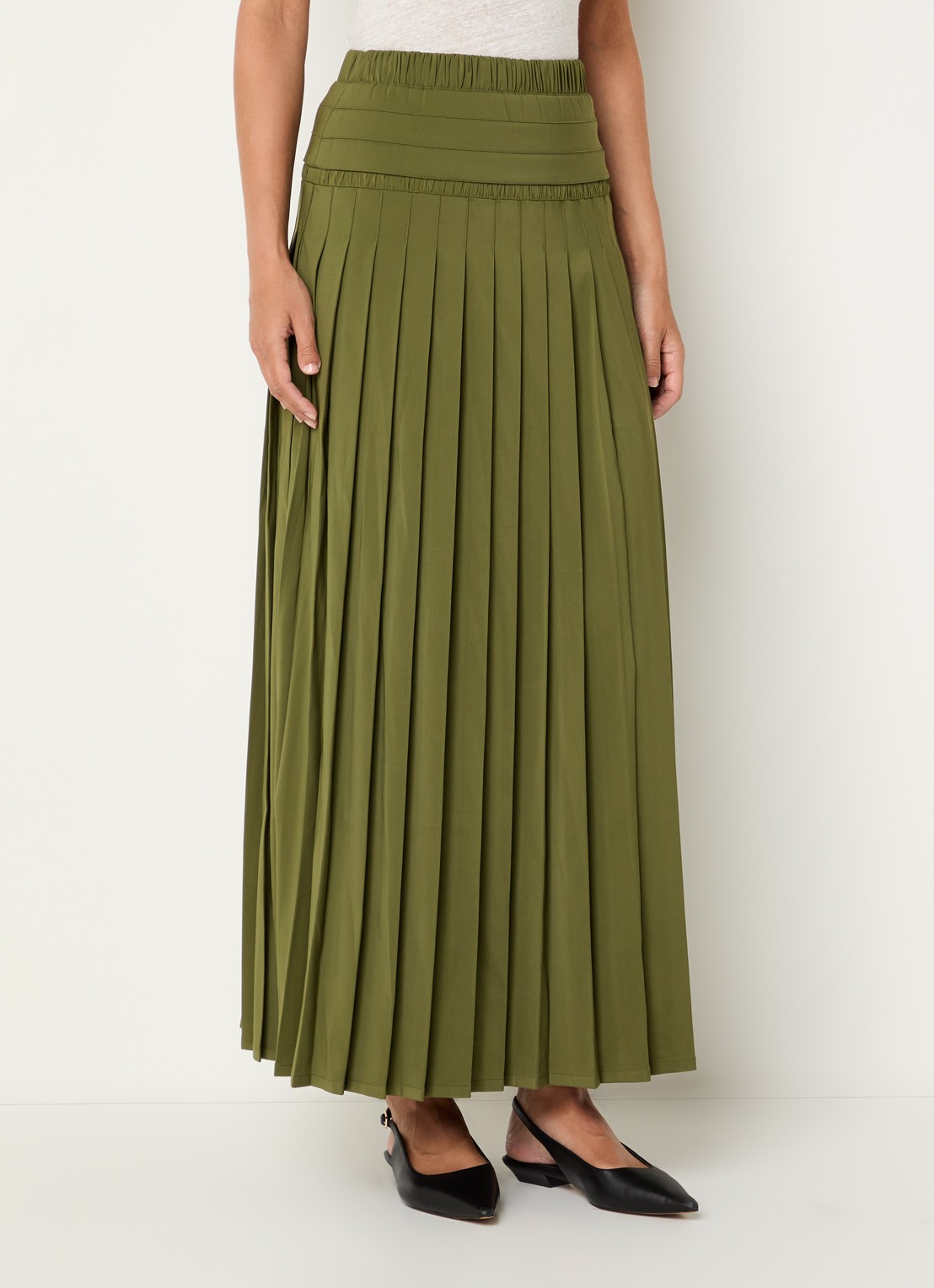 IRO Althea maxi rok met plissé - detail 3 mosgroen