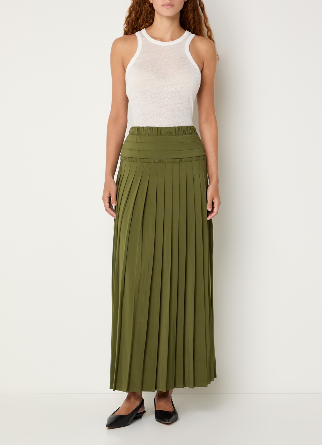 IRO Althea maxi rok met plissé - voorkant 2 mosgroen