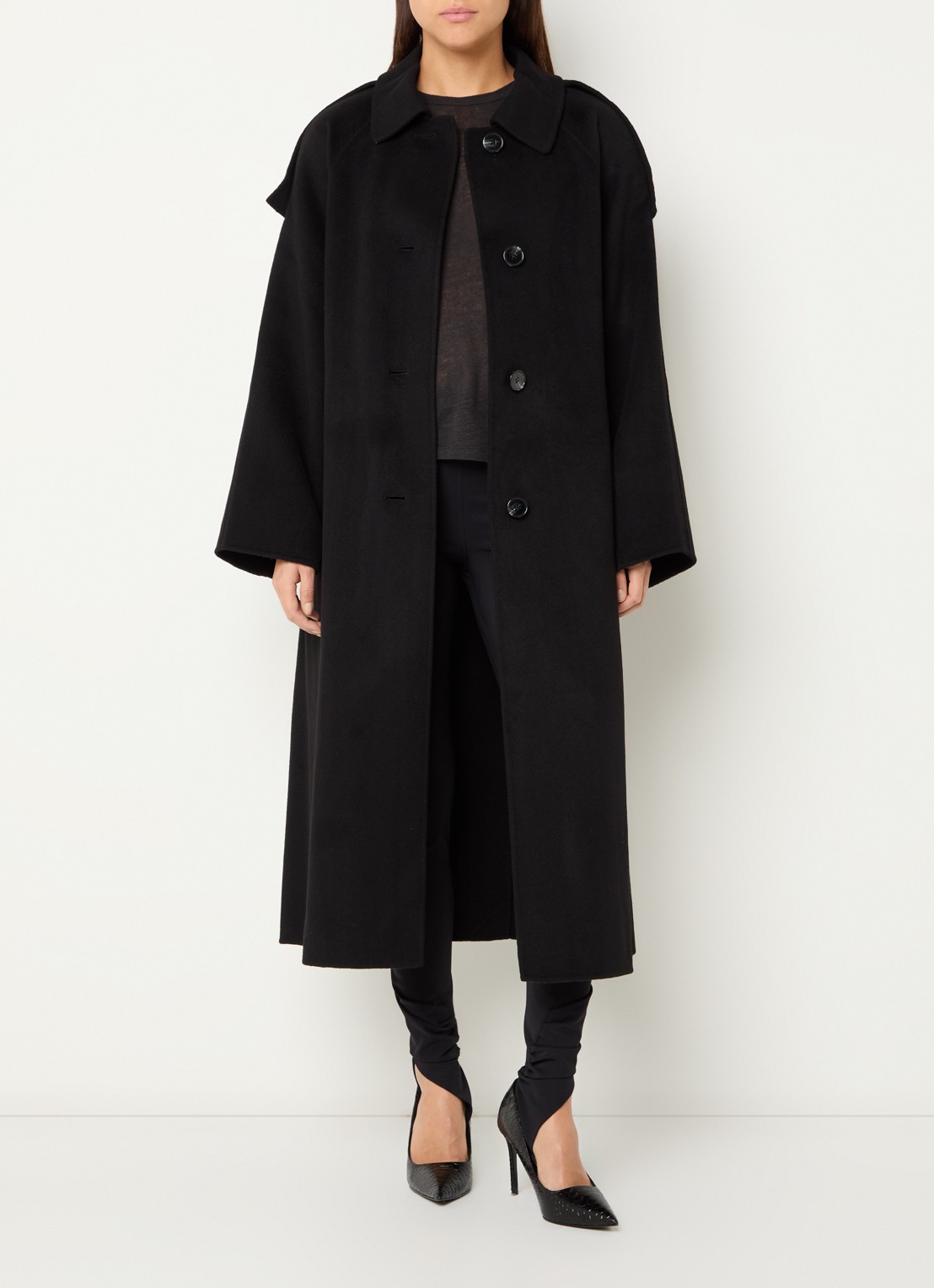 IRO Aqualung reversible trenchcoat in wolblend met steekzakken - voorkant 4 zwart