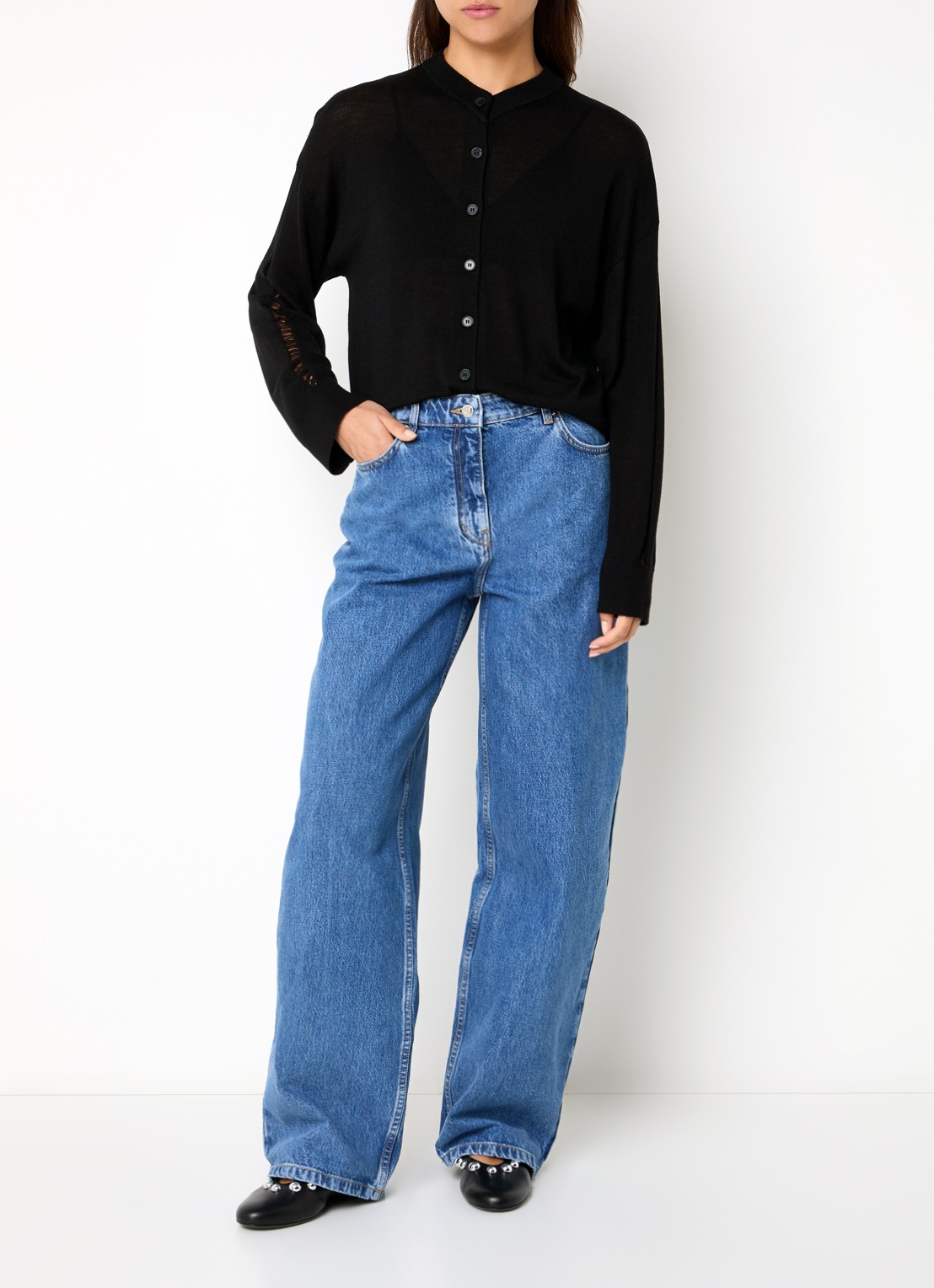 IRO Archi high waist straight fit jeans met medium wassing - voorkant 3 indigo