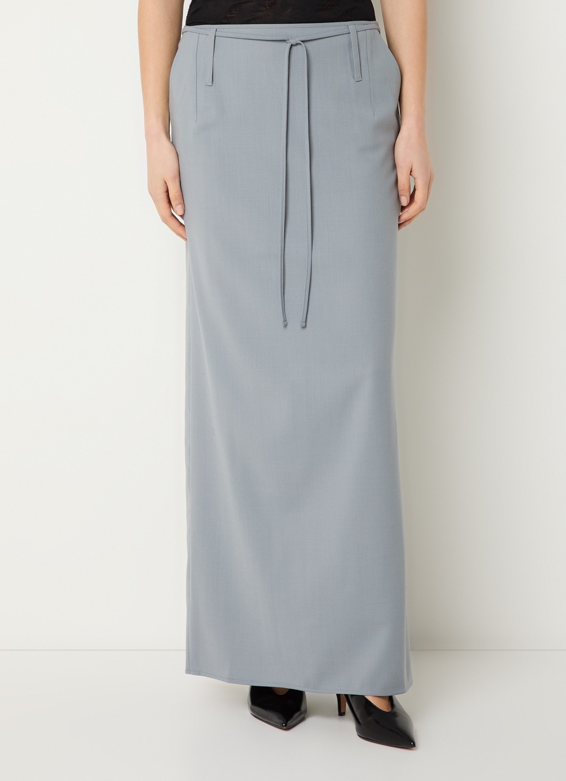 IRO Arline maxi rok in wolblend met strikceintuur - detail 3 grijs