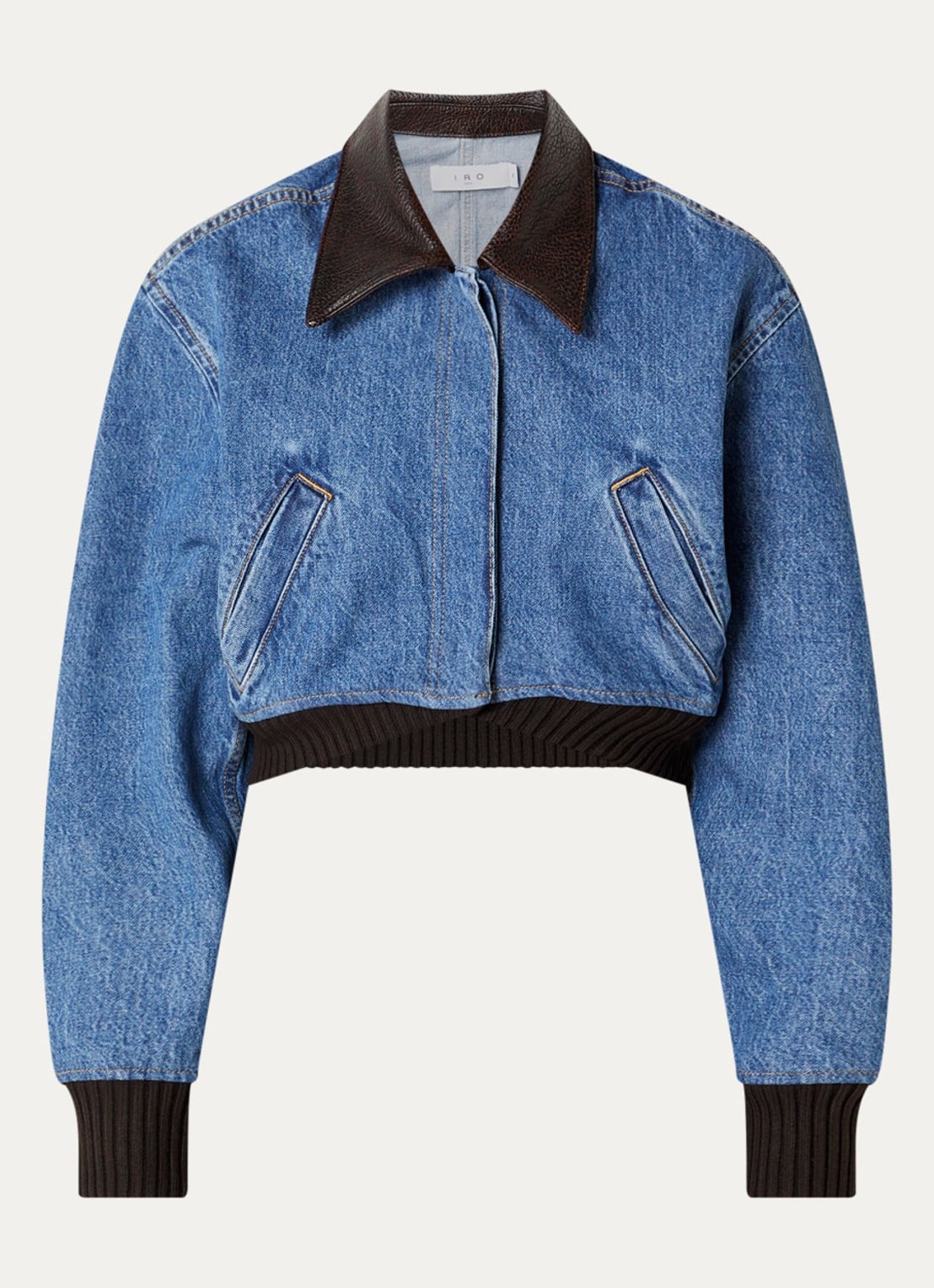 IRO Audace cropped jack van denim met steekzakken - voorkant indigo