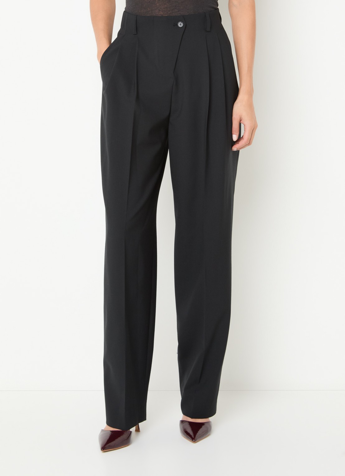 IRO Banquet high waist straight fit pantalon in wolblend - detail 4 zwart